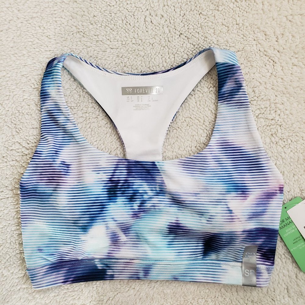 Forever 21 Blue Space Dye Striped Athletic Sports Bra Small NWT